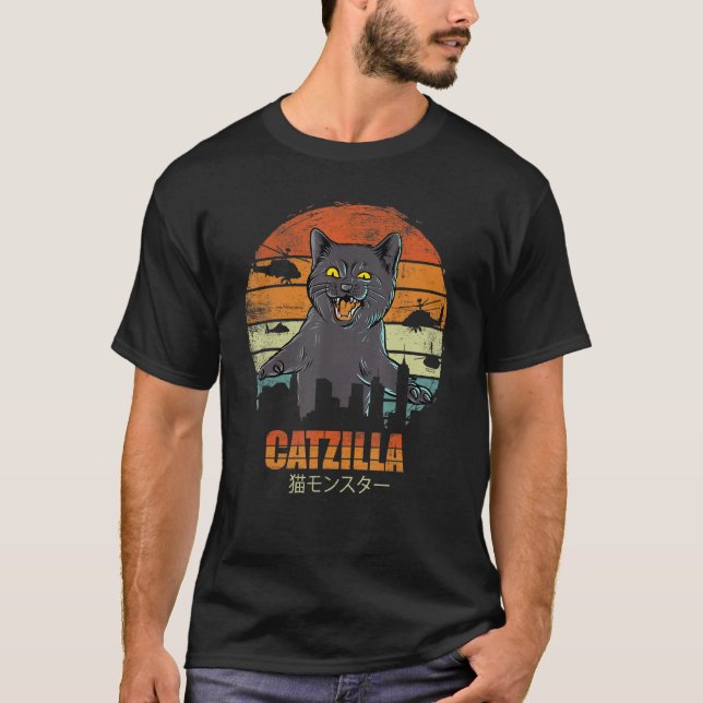 Camiseta Catzilla Funny Cat Lover Love Kitts estilo retro (Anverso)