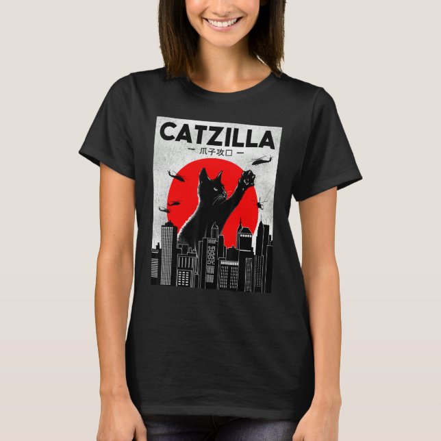 Camiseta Catzilla Funny Cat Shirt, Funny Cat T-shirt, Cat L (Anverso)