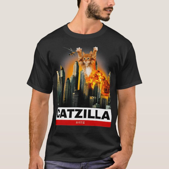 Camiseta CATZILLA Funny Kitty para los amantes del gato (Anverso)