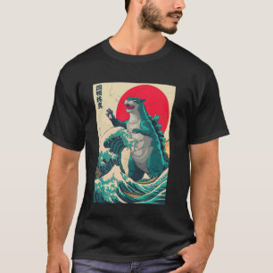 Camiseta Catzilla Gato Arte Japonés Antiguo Divertido Gato 