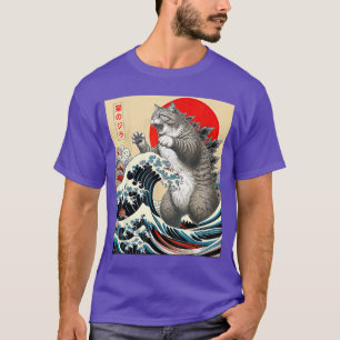 Camiseta Catzilla gato arte japonés divertido