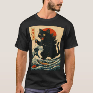 Camiseta Catzilla gato arte japonés divertido gato para hom