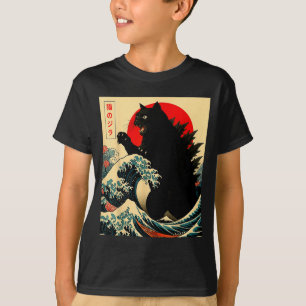 Camiseta Catzilla gato arte japonés divertido para hombres 