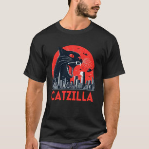Camiseta Catzilla Gato Arte Japonés Gato Divertido Atardece