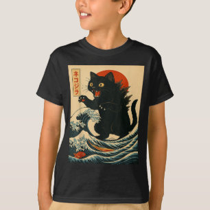 Camiseta Catzilla gato arte japonés gato divertido para hom