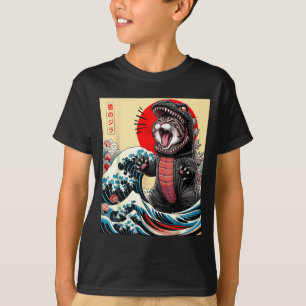 Camiseta Catzilla Gato Arte Japonés Gato Divertido Para Hom