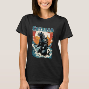 Camiseta Catzilla Gato Arte Japonés Gato Divertido Retro Vi