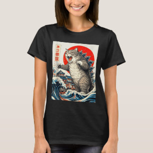 Camiseta Catzilla gato arte japonés gráfico divertido de ga