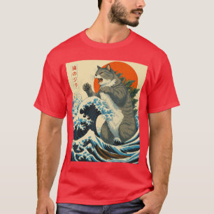 Camiseta Catzilla Gato Arte Japonés Regalos Divertidos de G