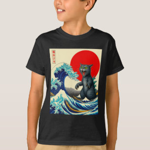 Camiseta Catzilla Gato Arte Japonés Regalos Divertidos de G
