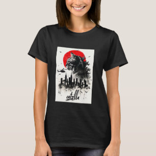Camiseta Catzilla Gato Arte Japonés Regalos Divertidos de G