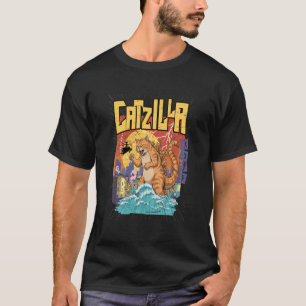 Camiseta Catzilla Gato Arte Japonés Regalos Divertidos para