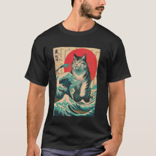 Camiseta Catzilla Gato Arte Japonés Vintage Divertido Gato