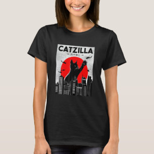 Camiseta Catzilla  Gato Estilo Puesta de Sol Japonesa Gato 