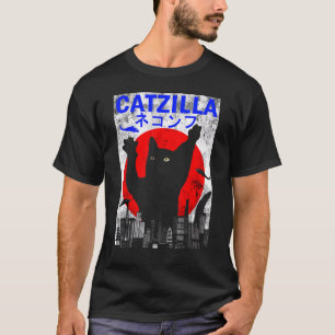 Camiseta Catzilla Gato Gatito Estilo Atardecer Japonés