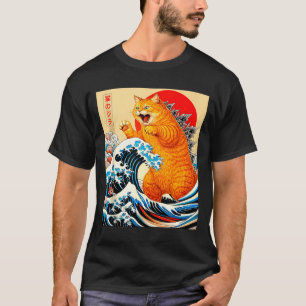 Camiseta Catzilla gato naranja arte japonés para hombres mu