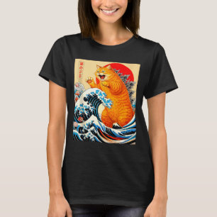 Camiseta Catzilla gato naranja arte japonés para hombres mu