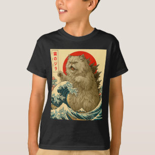 Camiseta Catzilla Gato Persa Arte Japonés Para Hombres Muje