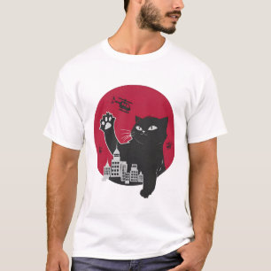 Camiseta Catzilla - Gigante parodia de gato negro con ciuda