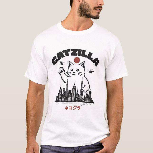 Camiseta Catzilla - Graciosa parodia del gato Godzilla (Anverso)