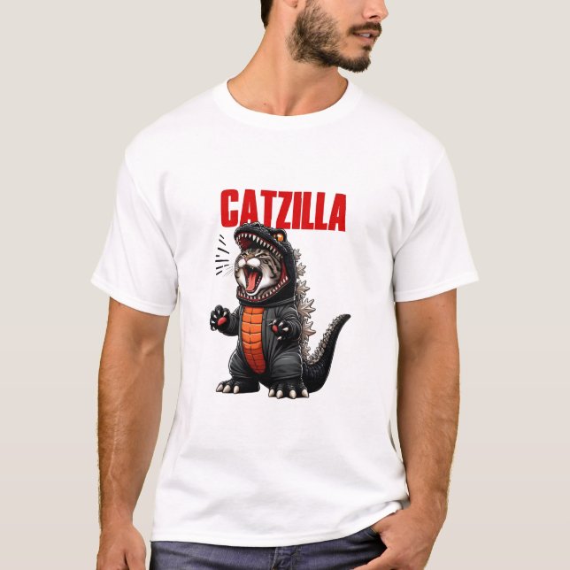 Camiseta Catzilla - Gracioso Gato Godzilla Mashup (Anverso)