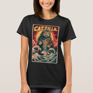 Camiseta Catzilla Gráfica divertida de gatos de arte japoné