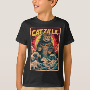 Camiseta Catzilla Gráfica divertida de gatos de arte japoné