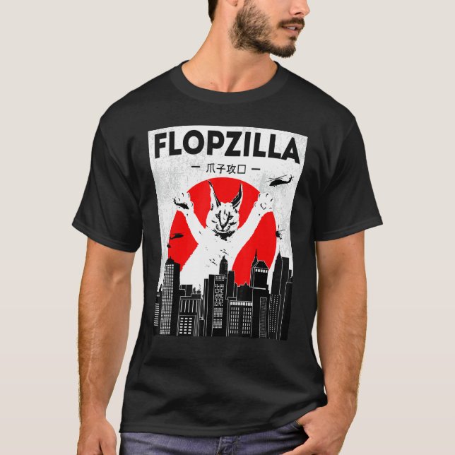 Camiseta Catzilla gran floppa meme Flopzilla Caracal Gato (Anverso)