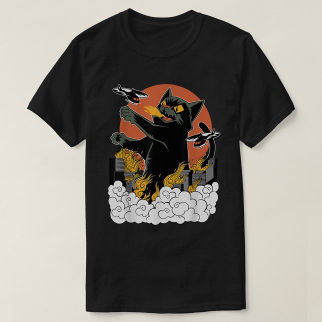 Camiseta Catzilla Japanese Fire Cat Kaiju Art (Diseño del anverso)