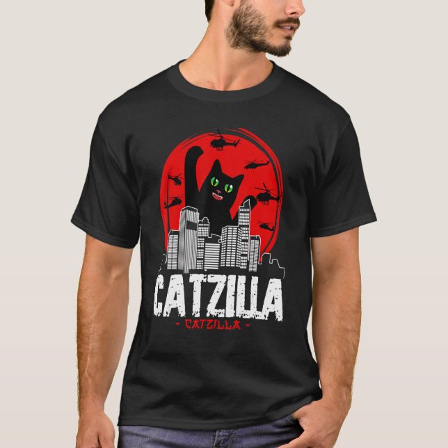 Camiseta Catzilla Japanese Sunset fighting helicopter funny (Anverso)