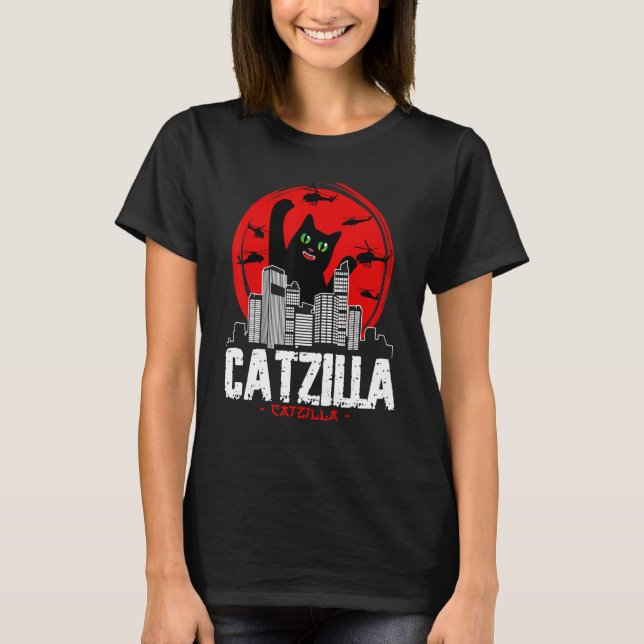 Camiseta Catzilla Japanese Sunset fighting helicopter funny (Anverso)