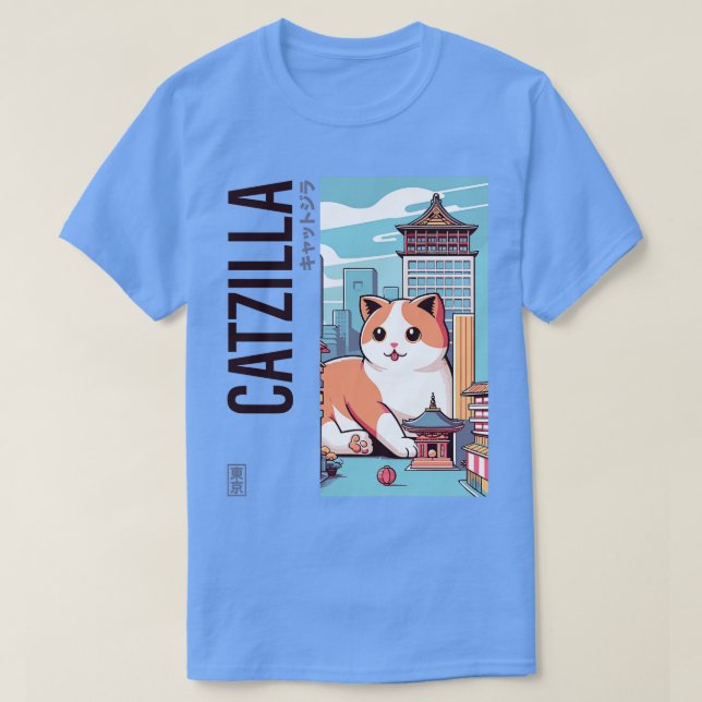 Camiseta Catzilla Japón Funny Cat Kawaii Parody Vintage (Diseño del anverso)