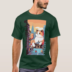 Camiseta Catzilla Japón Funny Cat Kawaii Parody Vintage