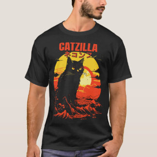 Camiseta Catzilla japonés kanji retro gato de atardecer