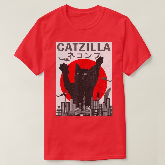 Camiseta Catzilla japonesa estilo japonés de atardecer Gato (Diseño del anverso)