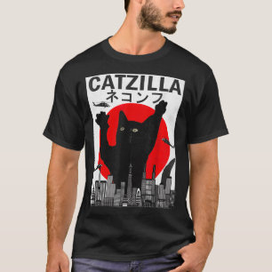 Camiseta Catzilla japonesa estilo japonés de atardecer Gato
