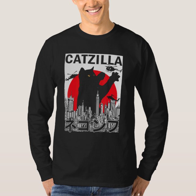 Camiseta Catzilla japonesa estilo japonés de atardecer Gato (Anverso)