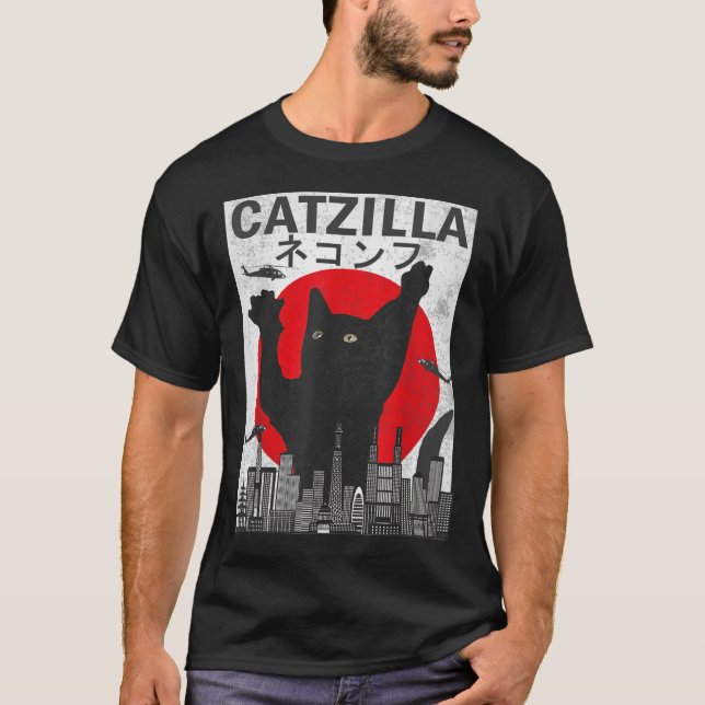 Camiseta Catzilla japonesa estilo japonés de atardecer Gato (Anverso)
