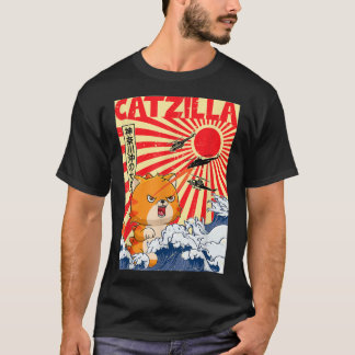Camiseta Catzilla japonesa estilo japonés de atardecer Gato