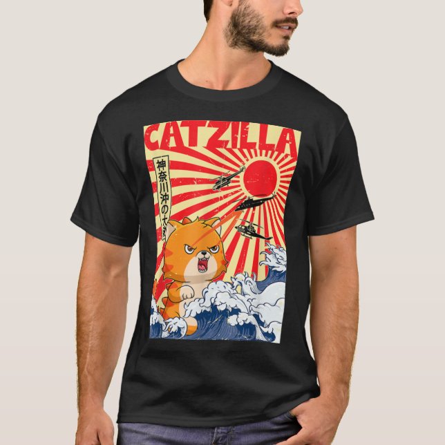 Camiseta Catzilla japonesa estilo japonés de atardecer Gato (Anverso)