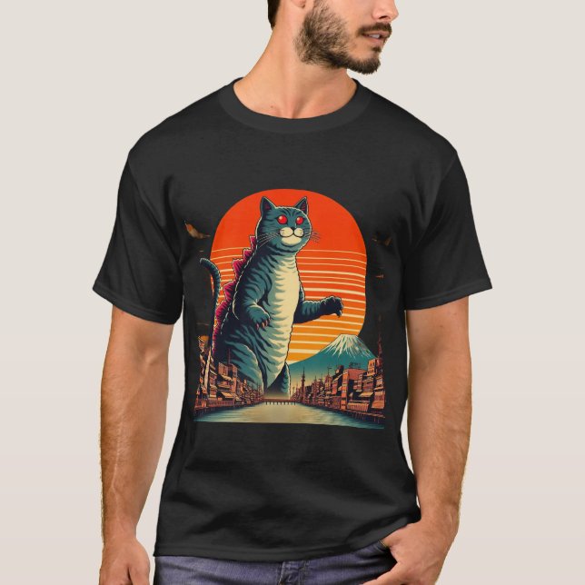 Camiseta Catzilla japonesa estilo japonés de atardecer Gato (Anverso)