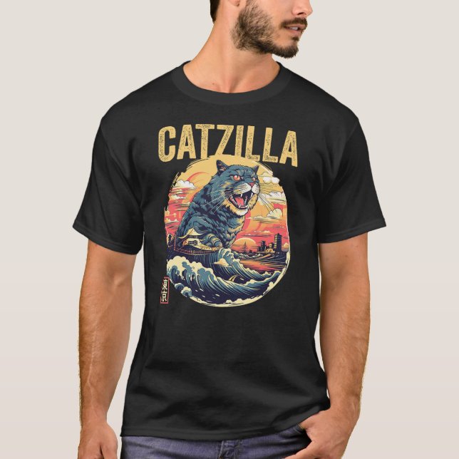 Camiseta Catzilla Kaiju Cat Japanese Art Comic Anime Cat Ca (Anverso)