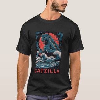 Camiseta Catzilla Monstruo Gato Retro Ola Grande Japonesa K