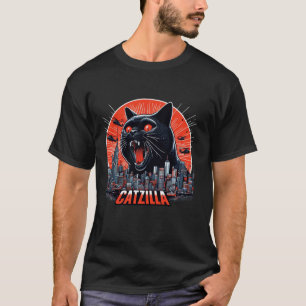 Camiseta Catzilla Negro Humor de Gato Amante de Gatos