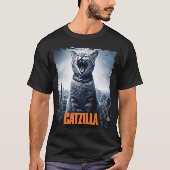 Camiseta Catzilla Roarando por Monstruo del Gato en el Skyl (Anverso)