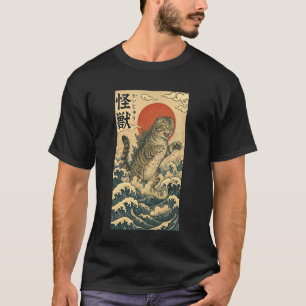 Camiseta Catzilla Scottish Fold Arte Japonés Mascota Divert