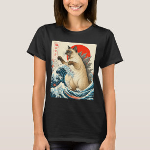 Camiseta Catzilla Siamese Cat Arte japonés Gracioso Siamese
