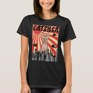 Camiseta Catzilla Sphynx Cat divertida retro japonesa