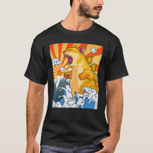 Camiseta Catzilla Vintage Arte de Gato Lindo Atardecer Japo