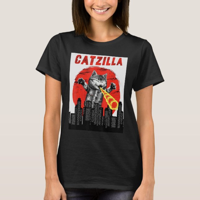 Camiseta Catzilla Vintage Cute Cat Sunset Catzilla (Anverso)